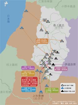 直江軍の進軍地図